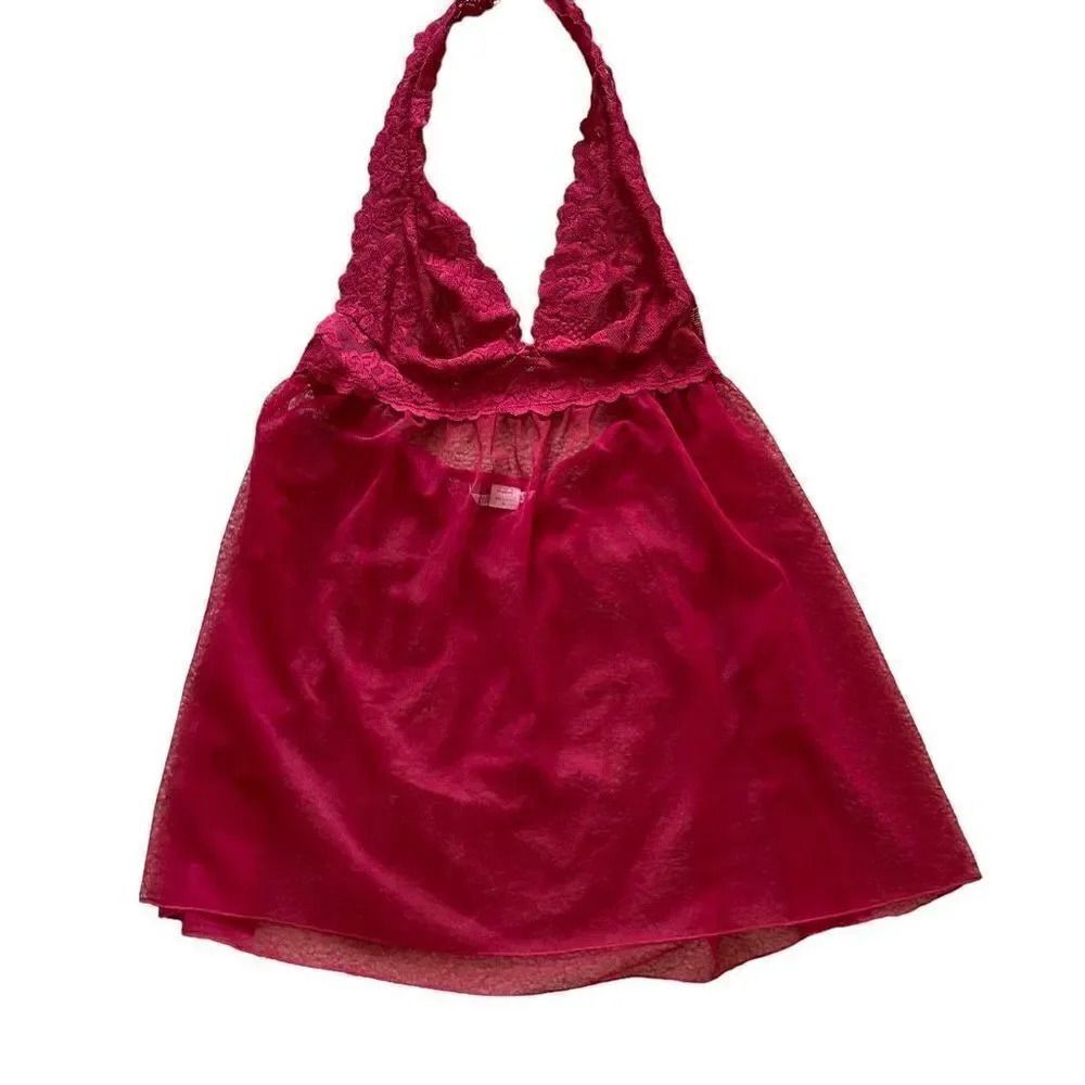 Victoria’s Secret Red Embroidered  Adjustable Halter babydoll SZ S  # 1611